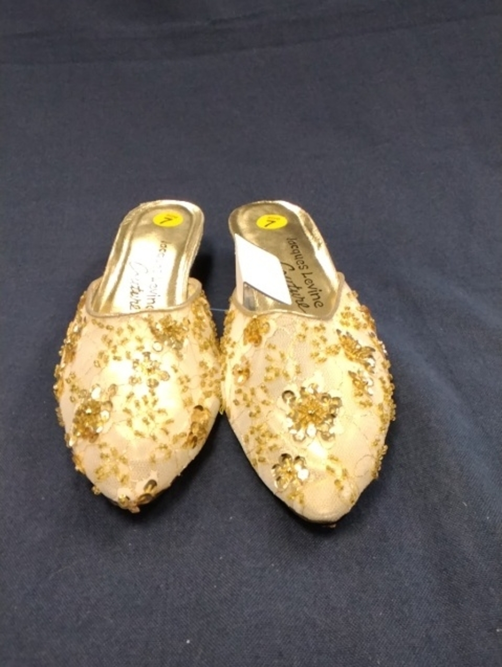 Gold Beaded Slip-On Mules